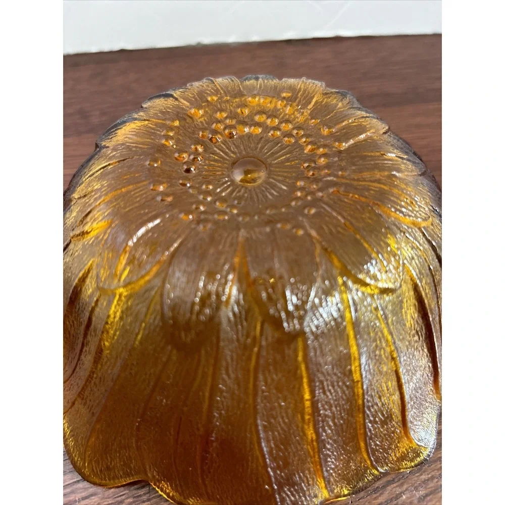 Vintage Indiana Amber Glass Lily‎ Pons Sunflower Bowl Candy Dish 7
